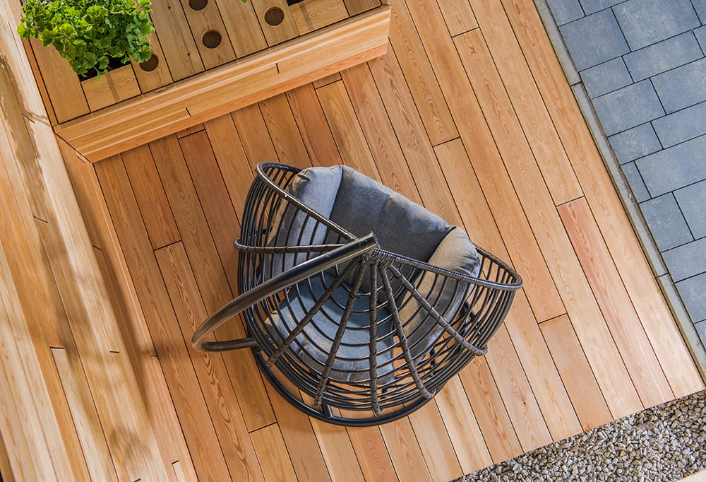 modern backyard garden wooden deck